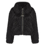 Women’s Short Faux Fur Jacket with Lapel Collar