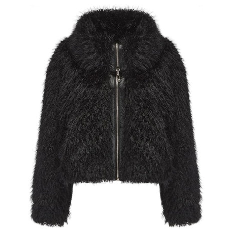 Women’s Short Faux Fur Jacket with Lapel Collar