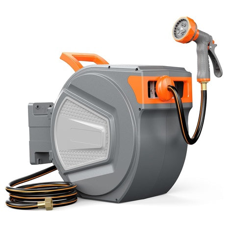 65'FT OLIXIS Automatic Retractable Wall Mounted Garden Hose Reel with Nozzle