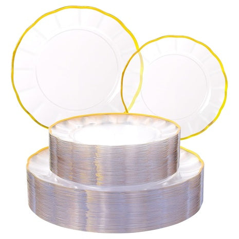 60 Clear Plastic Plates with Gold Rim