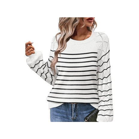 Women's Pointelle Sleeve Pullover Knit Sweater (13 Colors)