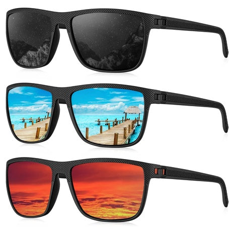 3-Pack Kaliyadi Men's Polarized UV400 Rectangle Sunglasses