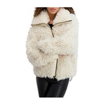 Karl Lagerfeld Paris Women's Oversized Faux Shearling Jacket With Faux Leather Trim