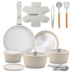 18-Piece NutriChef Ceramic Non-Stick Cookware Set with Detachable Handles