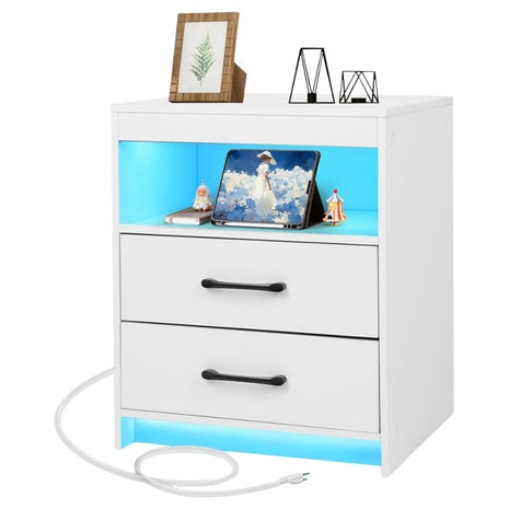 LED Nightstand with Charging Station