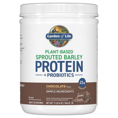 Garden of Life Plant-Based Sprouted Barley Protein + Probiotics Chocolate Powder (1.24lbs)