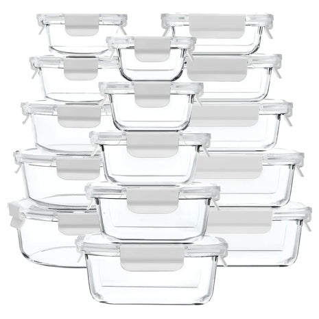 30 Piece Glass Food Storage Containers with Snap Locking Lids