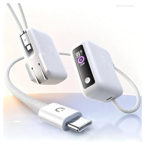 Lisen 3-in-1 7000mAh 35W Travel Power Bank with Wall Plug & Built-in Cable