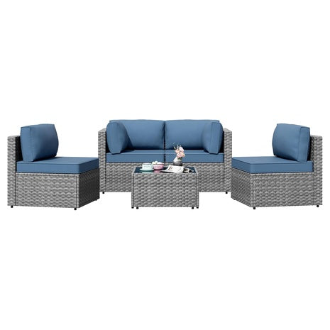 5-Piece Shintenchi Outdoor Wicker Rattan Sectional Sofa Set