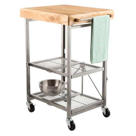 Origami Foldaway Rolling Solid Wood Top Kitchen Cart