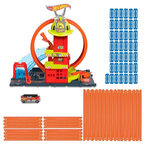Hot Wheels Super Loop Fire Station + Track Builder Set