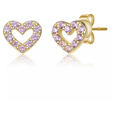 14k Gold Plated Cubic Zirconia Pave Heart Stud Earrings