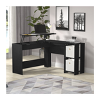Escritorio elevable de madera en forma de L con espacio de almacenaje Hillsdale, roble negro