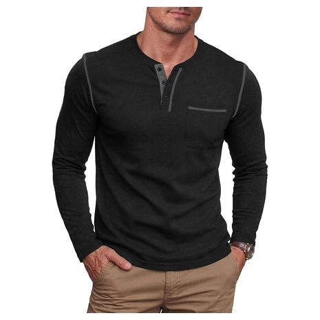 Mens Long Sleeve Slim Fit Cotton T-Shirt With Pocket