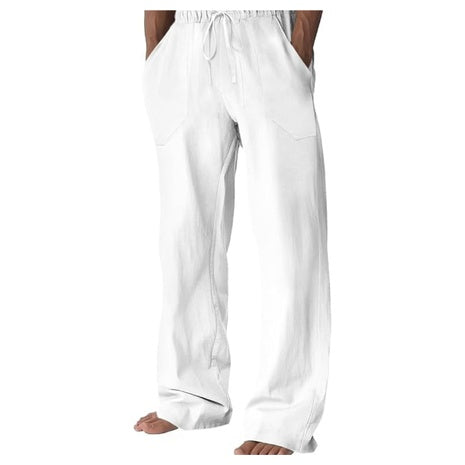Runcati Mens Drawstring Elastic Waist Casual Linen Pants