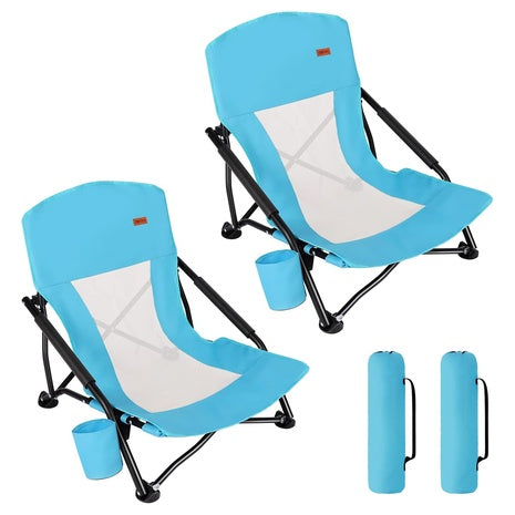 2 Beach Chairs with Cup Holders & Carry Bags