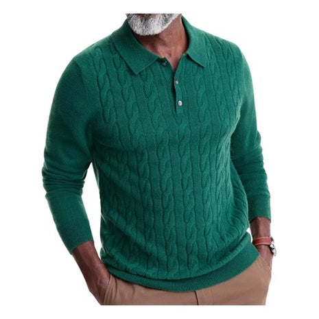 Club Room Men's Regular Fit Cable-Knit 100% Cashmere Sweater Polo Shirt
