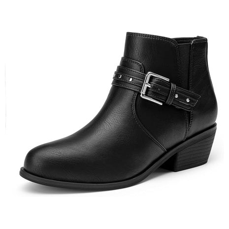 Athlefit Women's Chunky Low Heel Fall Black Ankle Boots (Various)