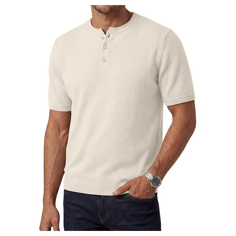 Men's Henley Neck Knitted Lightweight T-Shirts (Various)