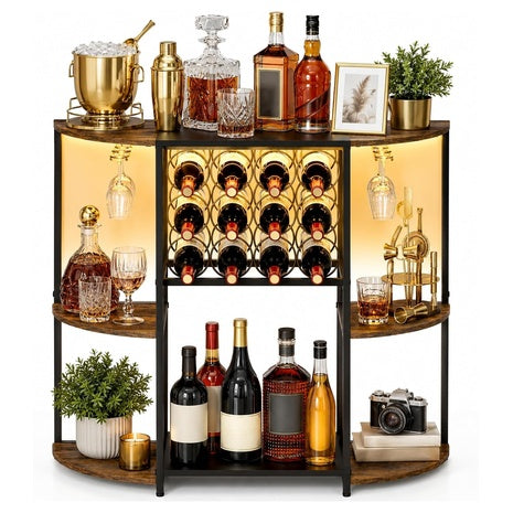 3-Tier Wine Bar Cart With LED Lights, Mini Wine Rack