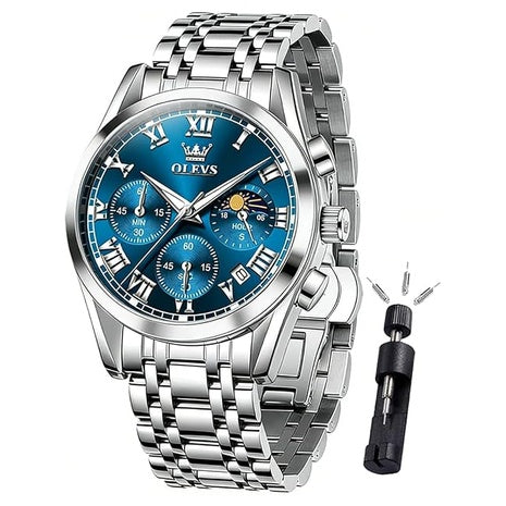 Olevs Men's Analog Waterproof Stainless Steel Chronograph Watch