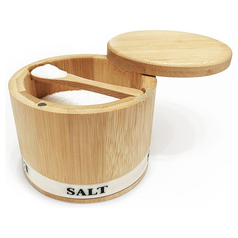 Bamboo Salt Container with Swivel Lid & Spoon
