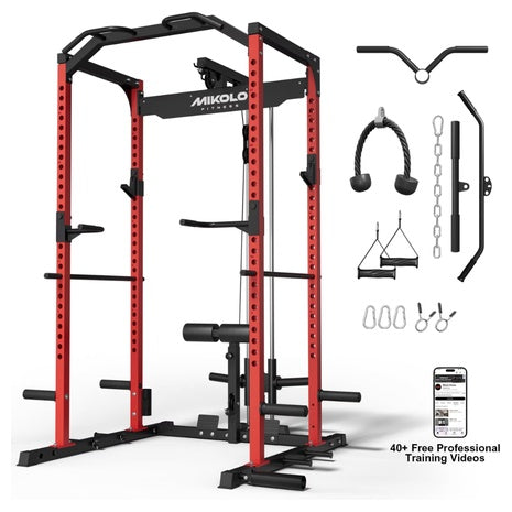 Mikolo 1200LBS Capacity Power Rack Cage With LAT Pulldown System