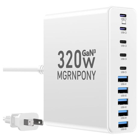 320W GaN III 10-Port USB C Charging Station