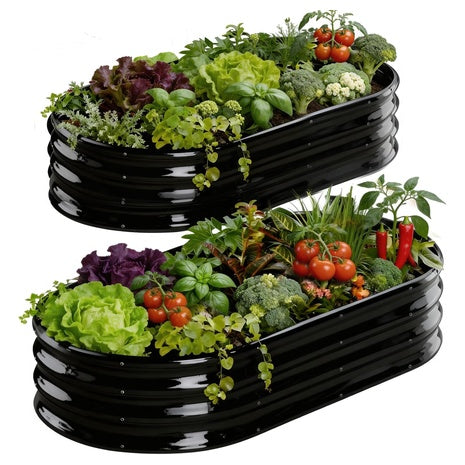 2-Set Rakukiri Oval Large Coating Metal Raised Garden Bed