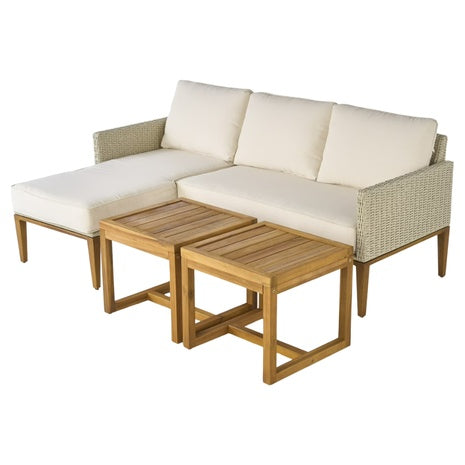 5-Piece Davenport Sofa Lounger W/ 2 Acacia Wood Table, Cushions
