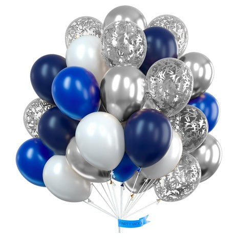 100-Pack Blue & Silver Balloons