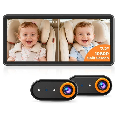 Luckview BM5PRO Baby Car Cameras For 2 Kids W/Splitscreen 7.2" Monitor