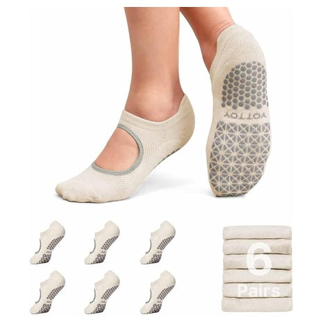 6-Pair Women's Breathable Grip-Enhanced Non-Slip Yoga Socks