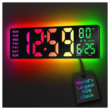 Easyera 16.5" Digital Wall Clock With Remote Control