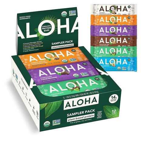 12-Pack Aloha Organic Plant Based Protein Bars Variety Pack