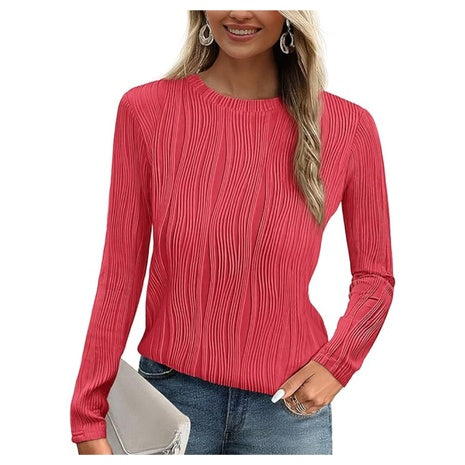 Women's Textured Long Sleeve Crewneck Top (17 Colors)