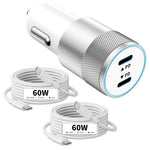 72W Dual Port USB-C Car Charger w/ 2 USB C Cables