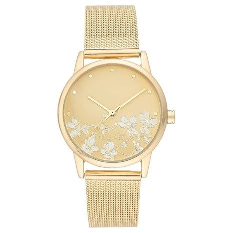 Nine West Women's Floral Dial Mesh Bracelet Watch