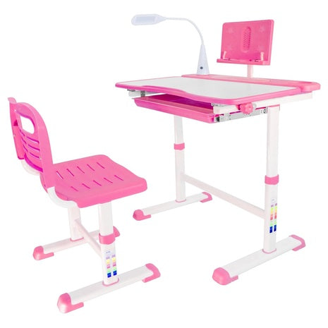 Adjustable Kids Desk and Chair Set with LED Lamp & Storage (2 Colors)
