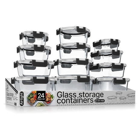 24 Glass Food Storage Containers with Lids