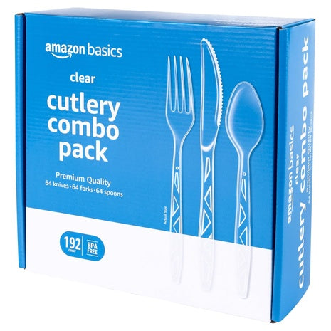 192-Piece Amazon Basics Premium Disposable Clear Cutlery Set