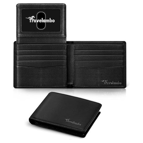 Men's Slim RFID Bi-Fold Leather Wallet with ID Window