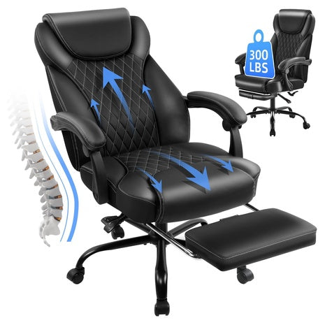 Amseatec Big And Tall Office Chair With Footrest & Lumbar Support