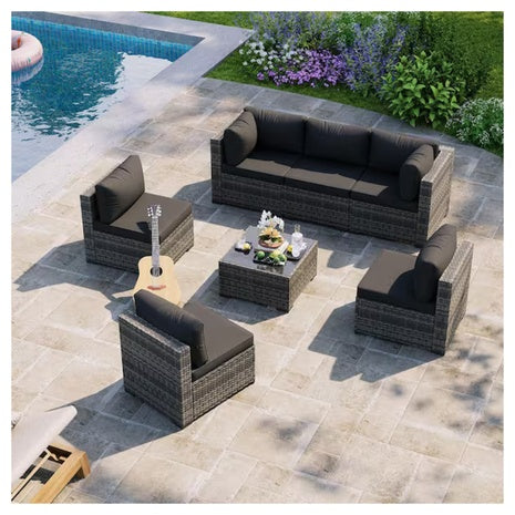 7-Piece Sizzim Wicker Rattan Outdoor Patio Conversation Set