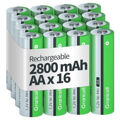 16-Pack Granicell AA 2800mAh 1.2V NiMH Rechargeable Batteries