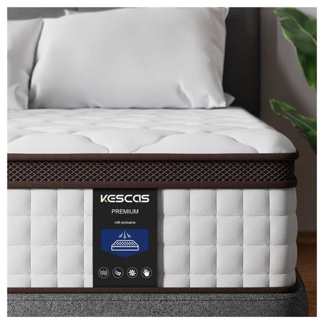 Kescas 10" Full Medium Firm Euro Top Memory Foam Hybrid Mattress