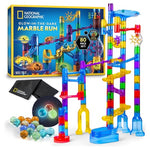 National Geographic Glowing Marble Run Construction Set with 15 Glow in The Dark Glass Marbles