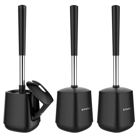 3-Pack Toilet Brush and Holder with Self Closing Lid