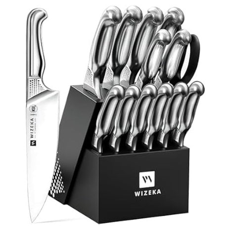 15-Piece Wizeka Professional German Stainless Steel Knife Block Set