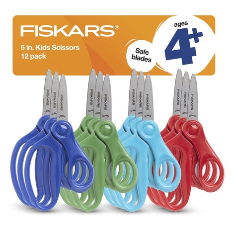 12 Pack Of Fiskars 5″ Pointed-Tip Kids Scissors